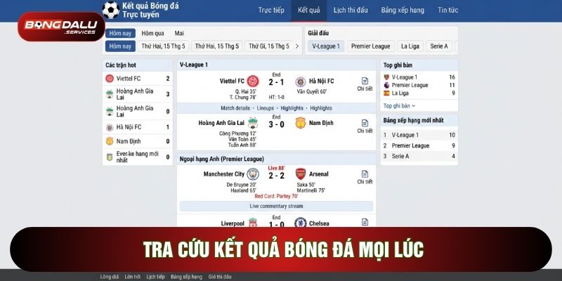 Tra cứu kết quả bóng đá mọi lúc