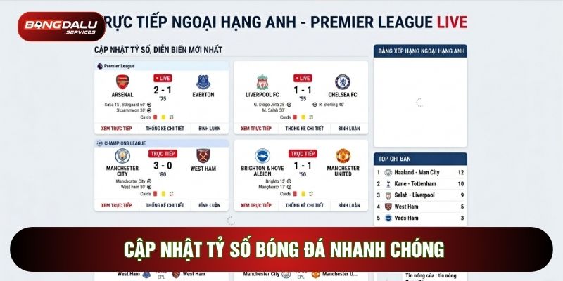 Cập nhật tỷ số bóng đá nhanh chóng